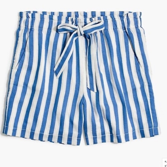 J. Crew Pants - J. Crew || Pull-on Linen Blend Paper Bag Shorts Blue Belt Small NWT
